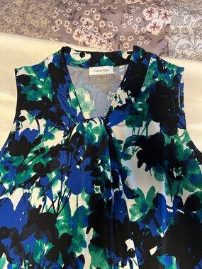 Calvin Klein Blue, Green & Black Floral Tie-Neck Sleeveless Camisole